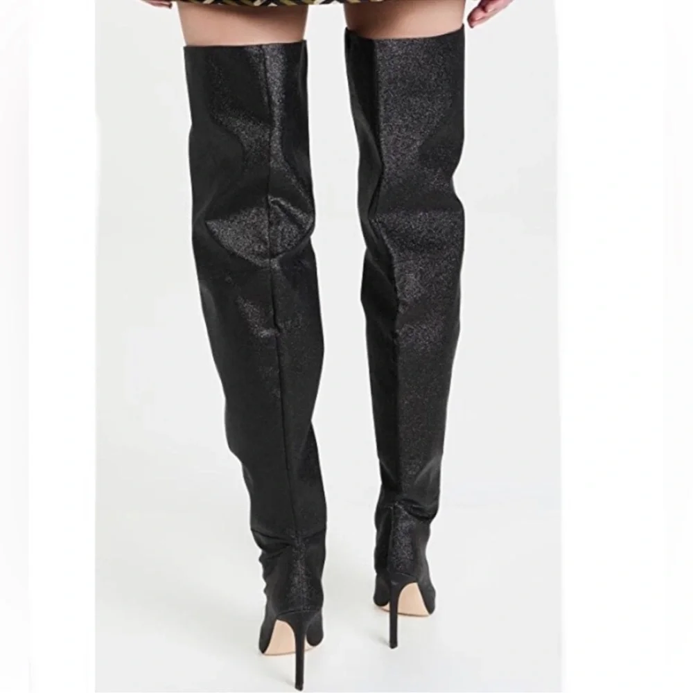 New! Good American Glitter Elegant Black Over-the-Knee Boots, Size 7,5
